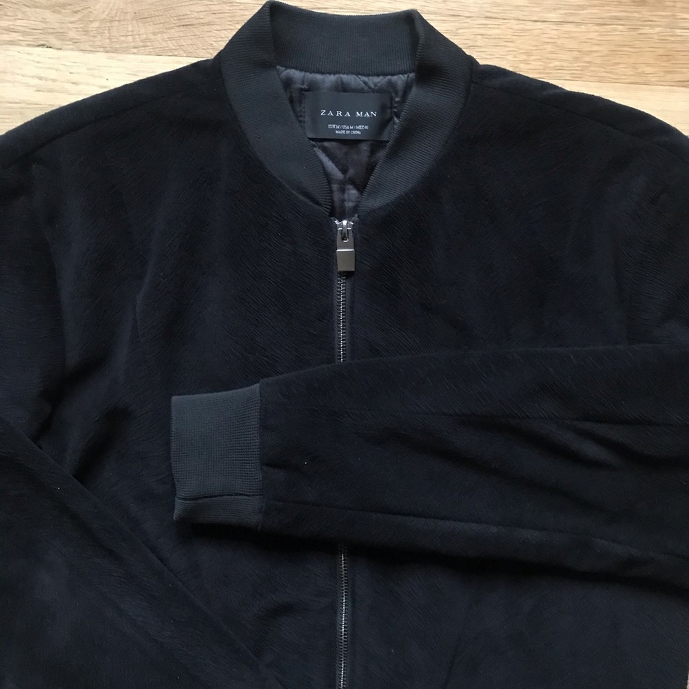 ZARA Mens Black Soft Leather Bomber Jacket